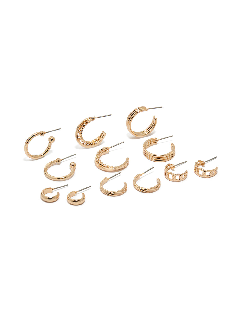 Gold Textured & Smooth Hoop Earrings 6-Pack