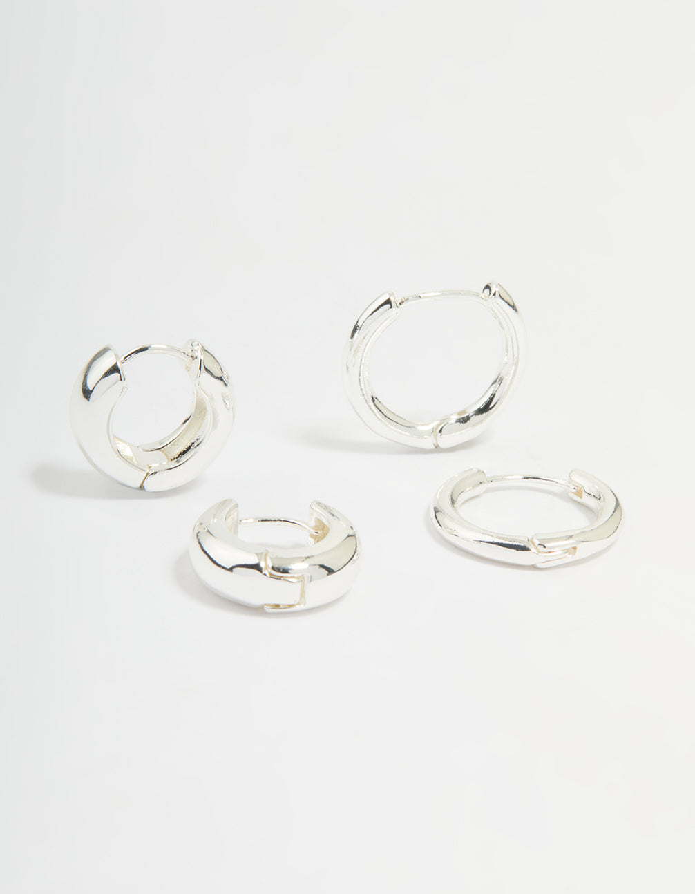 Silver Plated Brass Small & Medium Huggie Earrings 2-Pack