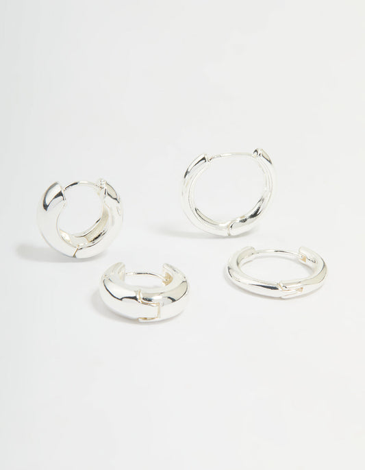 Silver Plated Brass Small & Medium Huggie Earrings 2-Pack