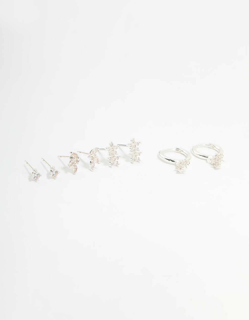 Silver Plated Brass Flower Stud & Hoop Earrings 4-Pack