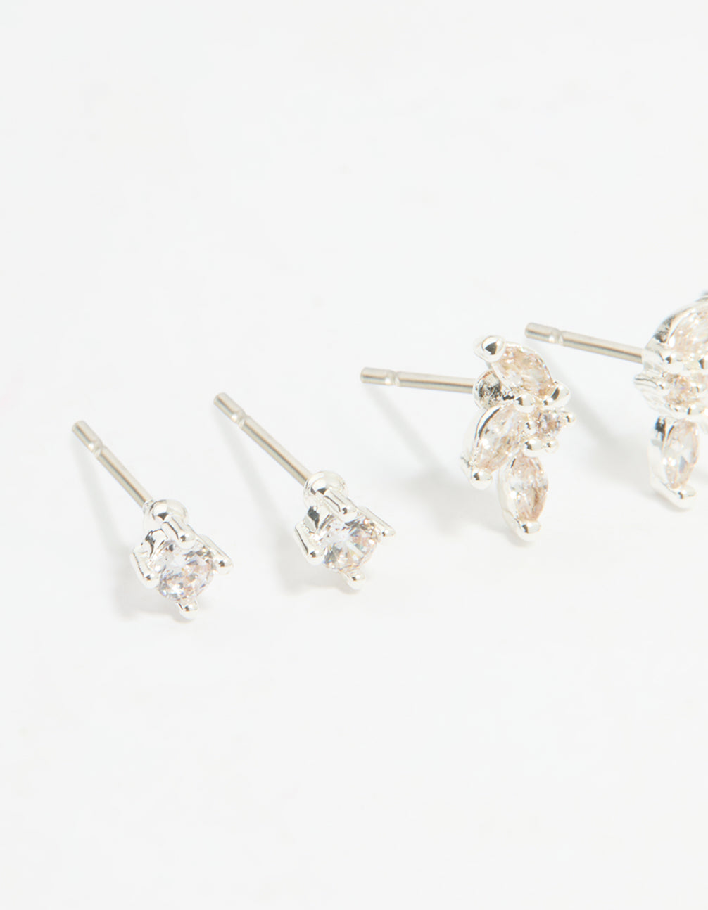 Silver Plated Brass Flower Stud & Hoop Earrings 4-Pack