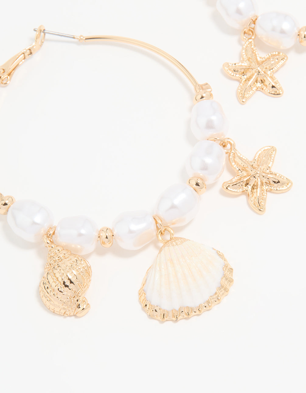 Gold Genuine Shell Pearl Starfish Hoop Earrings