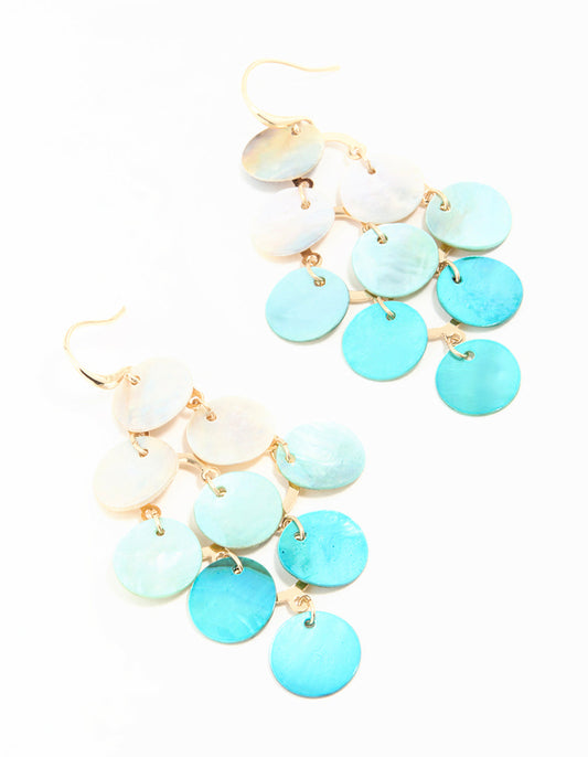 Gold Blue Genuine Shell Ombre Drop Earrings