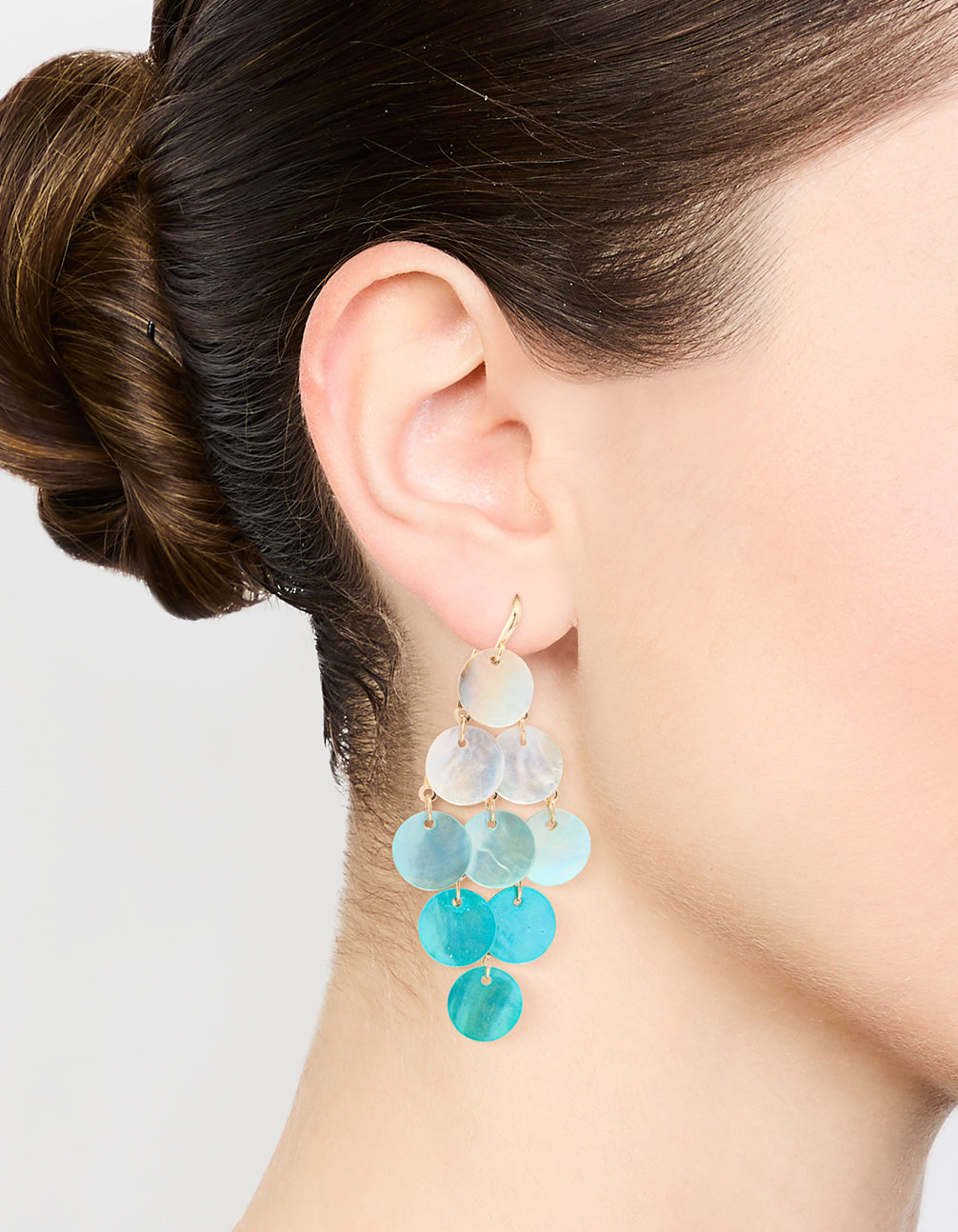 Gold Blue Genuine Shell Ombre Drop Earrings