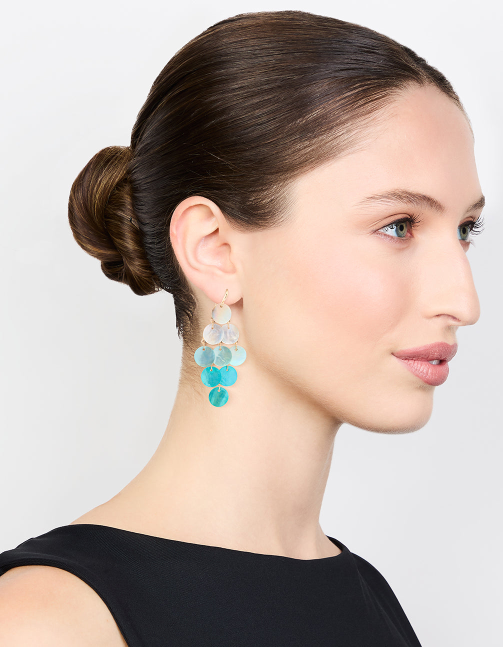Gold Blue Genuine Shell Ombre Drop Earrings