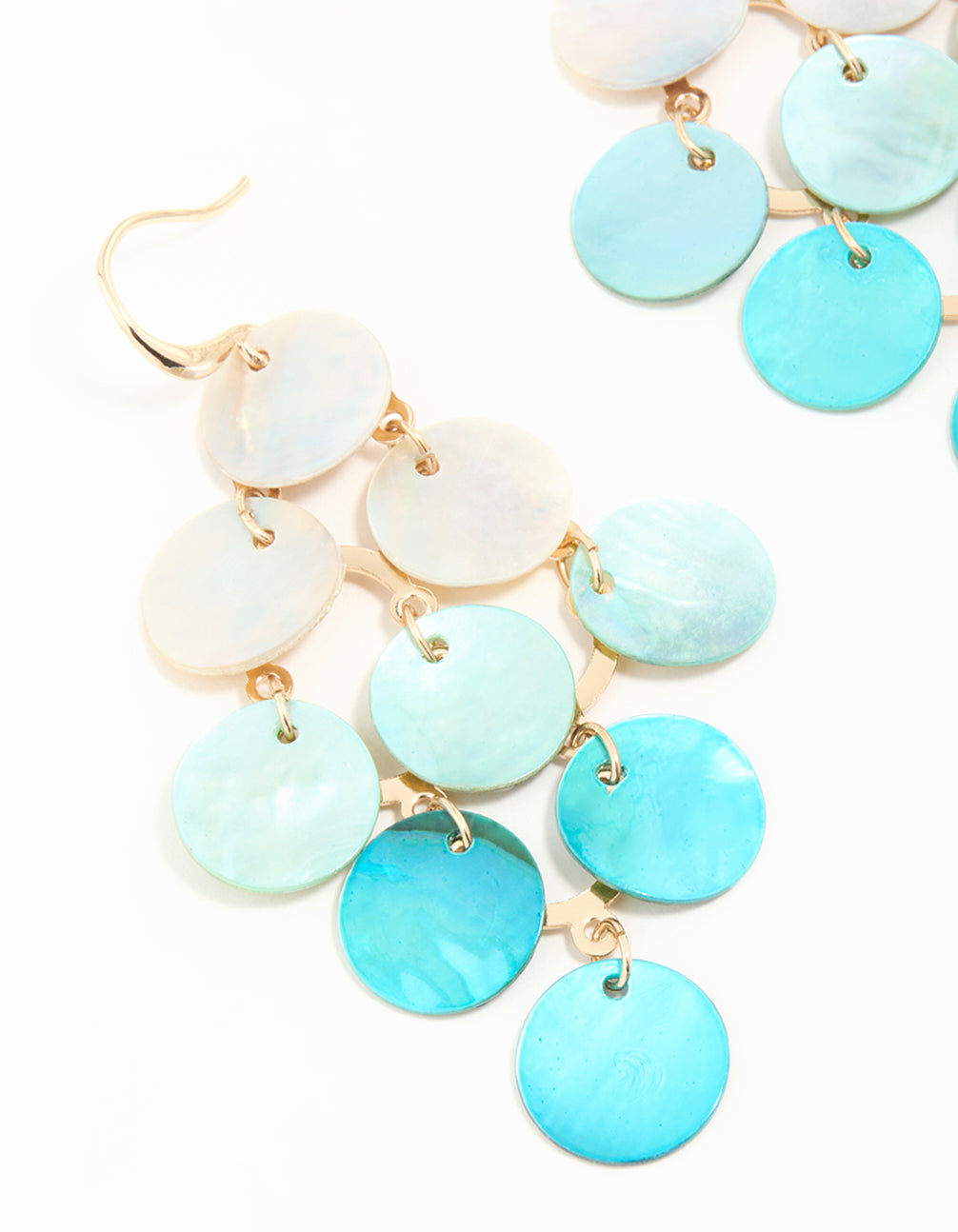 Gold Blue Genuine Shell Ombre Drop Earrings