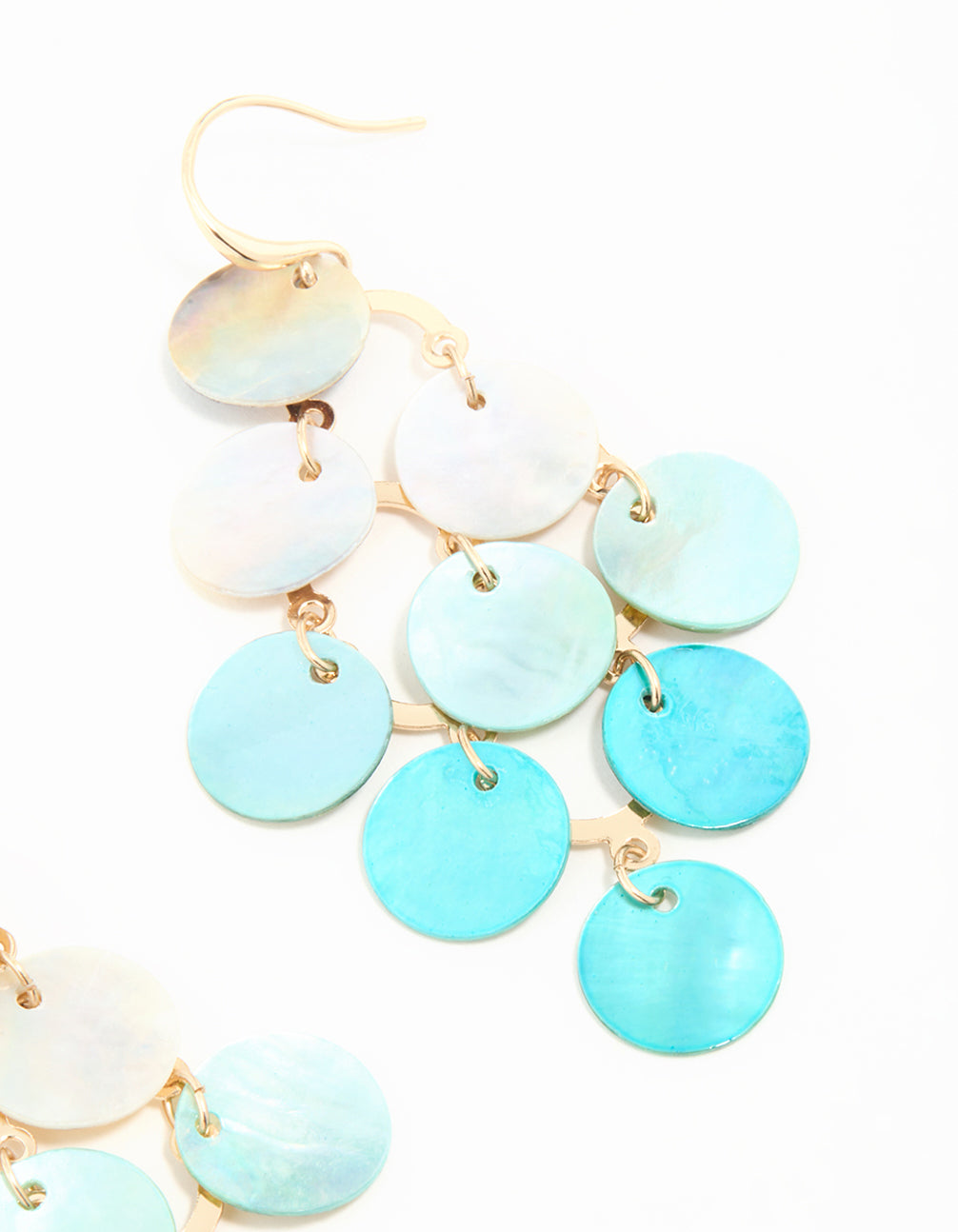Gold Blue Genuine Shell Ombre Drop Earrings