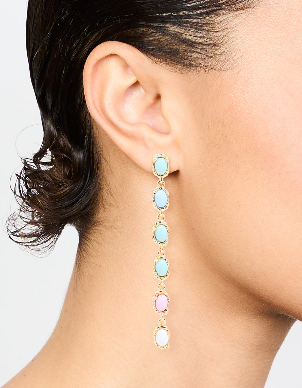 Gold Blue & Pink Ball Drop Earrings