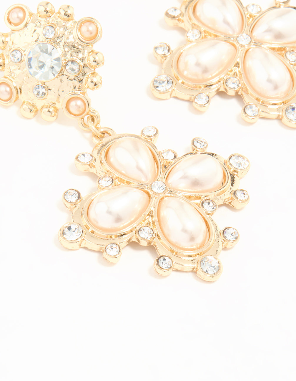 Gold Diamante Pearl Pendant Drop Earrings
