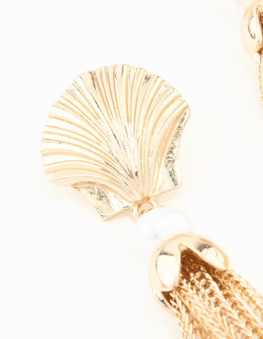 Gold Shell & Tassel Chain Drop Earrings
