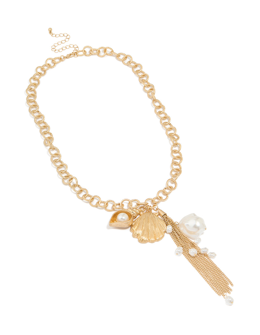 Gold Pearl Shell Tassel Y-Necklace