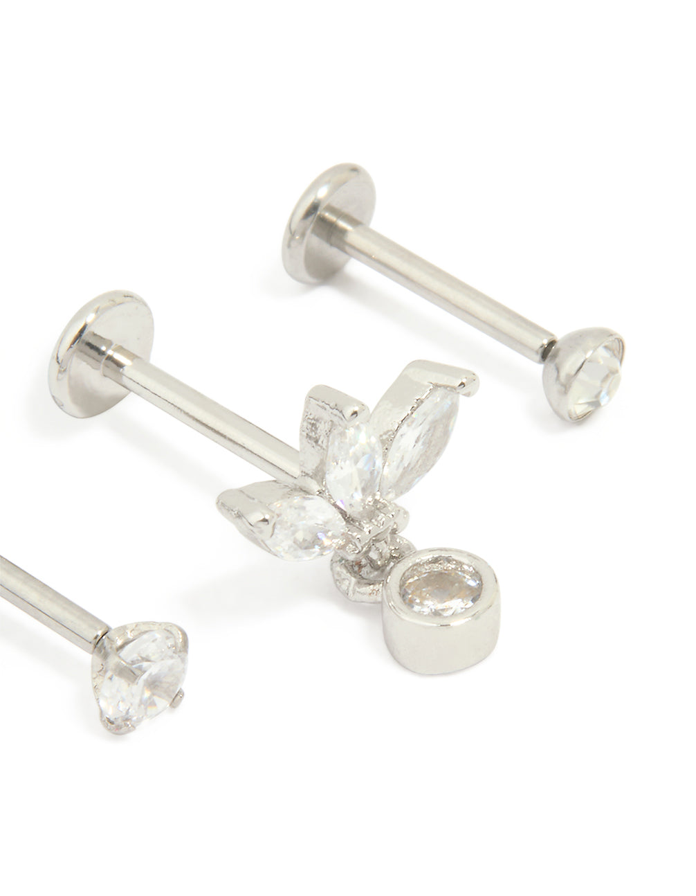 Surgical Steel Cubic Zirconia Drop Threadless Flat Back Studs 3-Pack