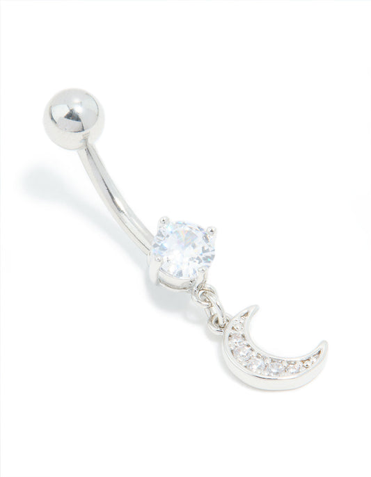 Surgical Steel Cubic Zirconia Moon Drop Belly Bar