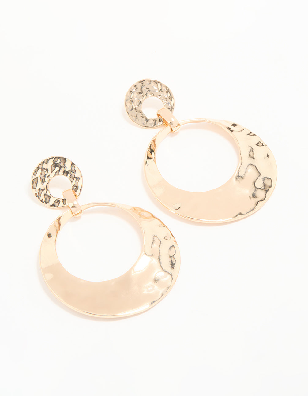 Gold Hammered Disc Large Drop Earrings