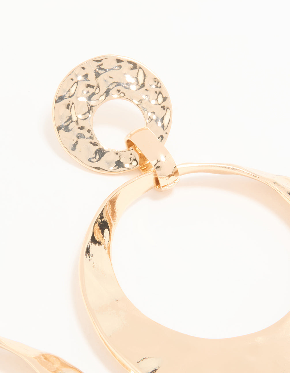 Gold Hammered Disc Large Drop Earrings