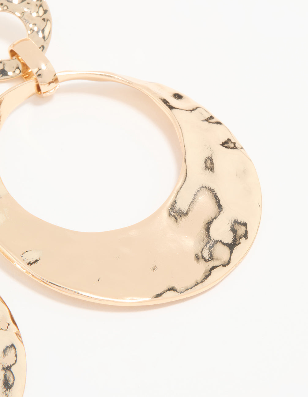 Gold Hammered Disc Large Drop Earrings
