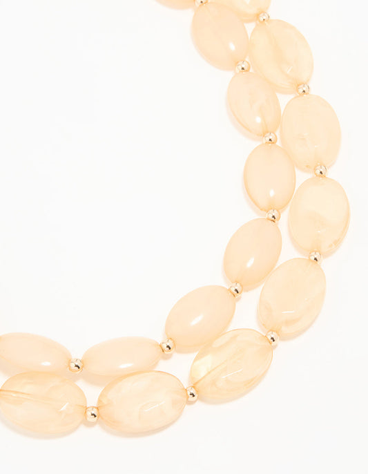 Neutral Beaded Flat Oval Layered Necklace