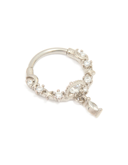 Titanium Cubic Zirconia Drop Clicker Ring
