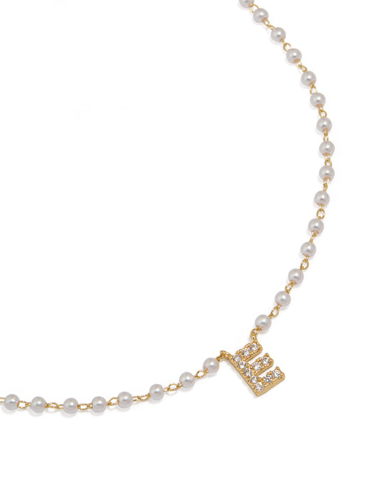 Gold Plated Pearl Letter E Necklace