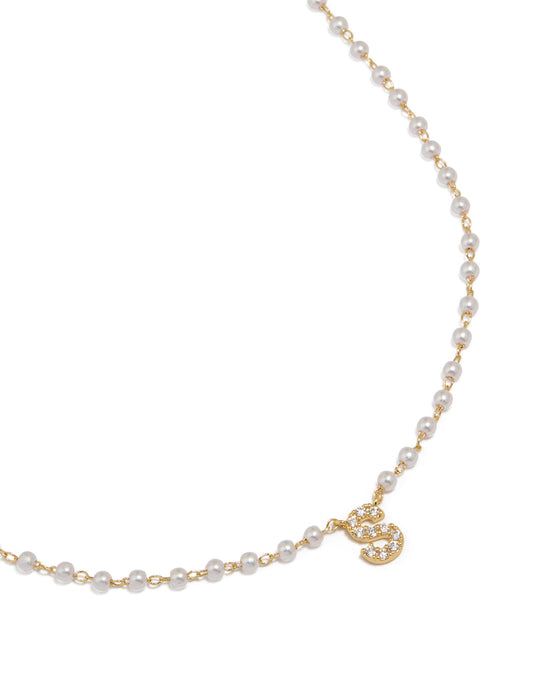 Gold Plated Pearl Letter S Necklace