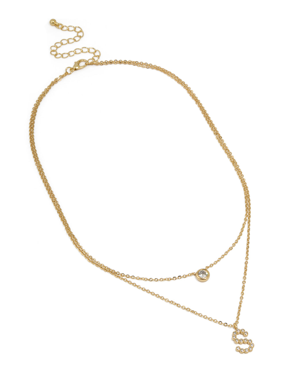 Gold Plated Cubic Zirconia Bezel Letter S Layered Necklace