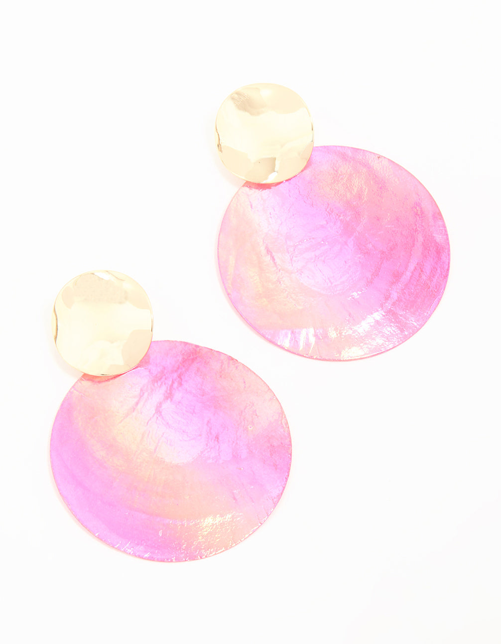 Gold Pink Genuine Shell Circle Drop Earrings