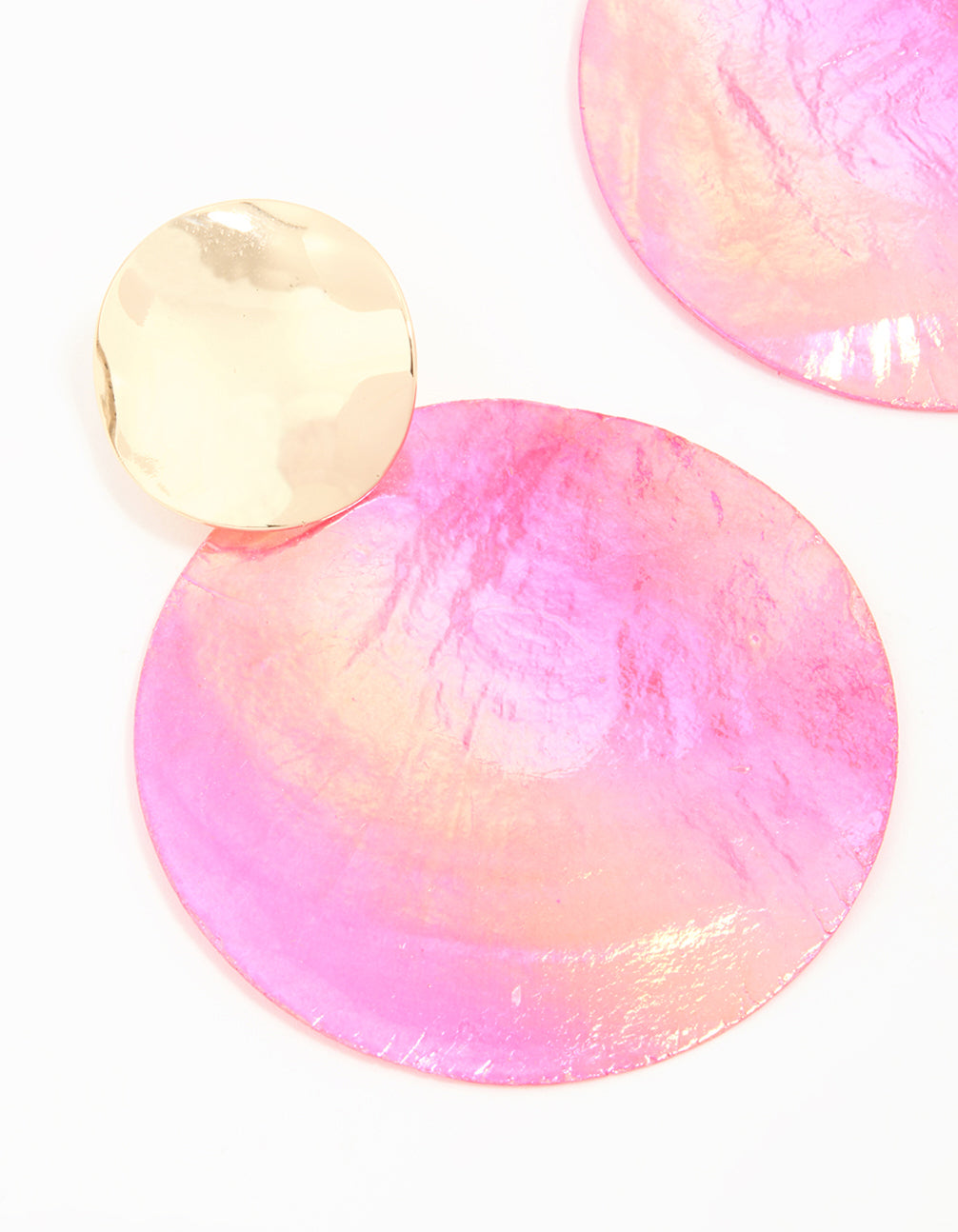 Gold Pink Genuine Shell Circle Drop Earrings