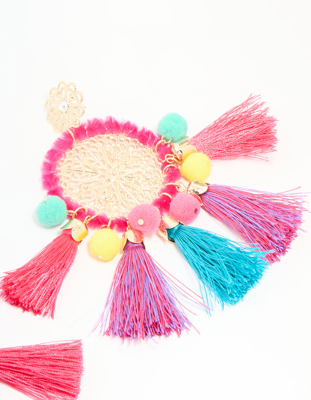 Gold Multicoloured Tassel Disc Drop Earrings