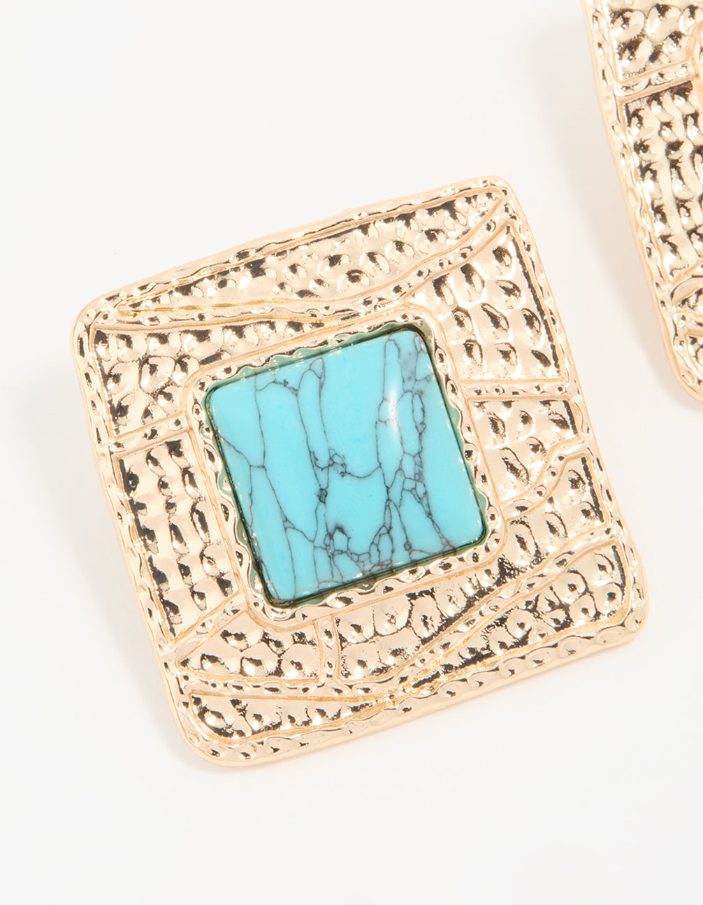 Gold Turquoise Textured Square Stud Earrings