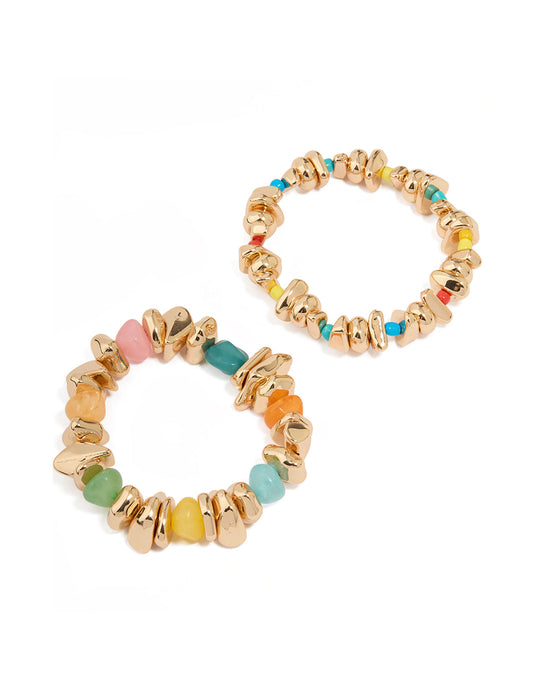 Multicoloured Chipped Beaded Stretch Bracelets 2-Pack