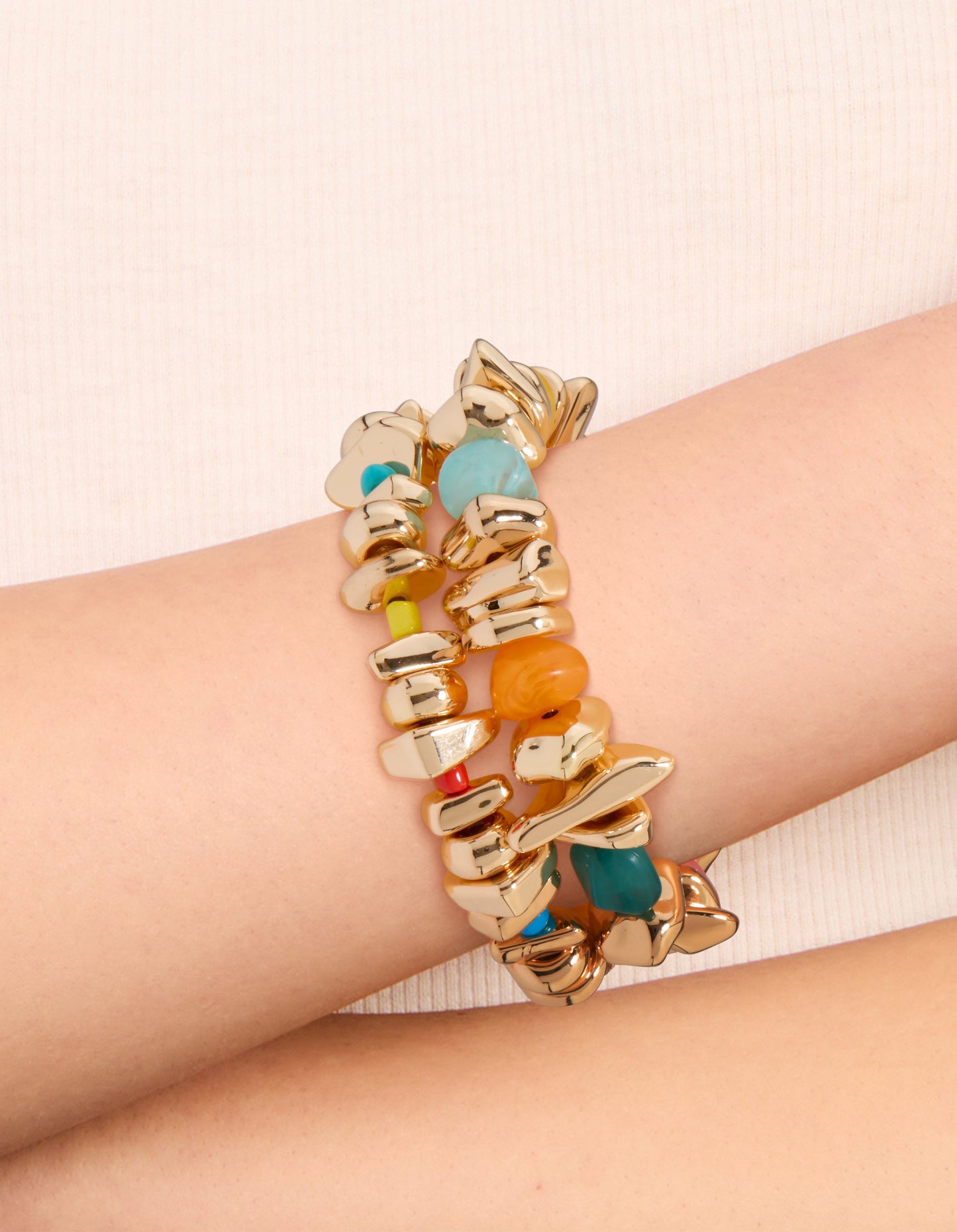 Multicoloured Chipped Beaded Stretch Bracelets 2-Pack