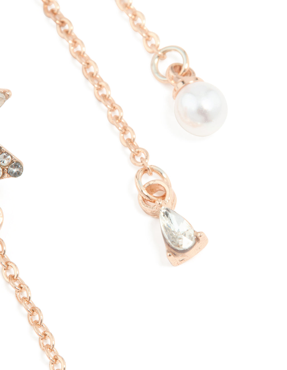 Rose Gold Plated Diamante Flower & Butterfly Chain Drop Earrings