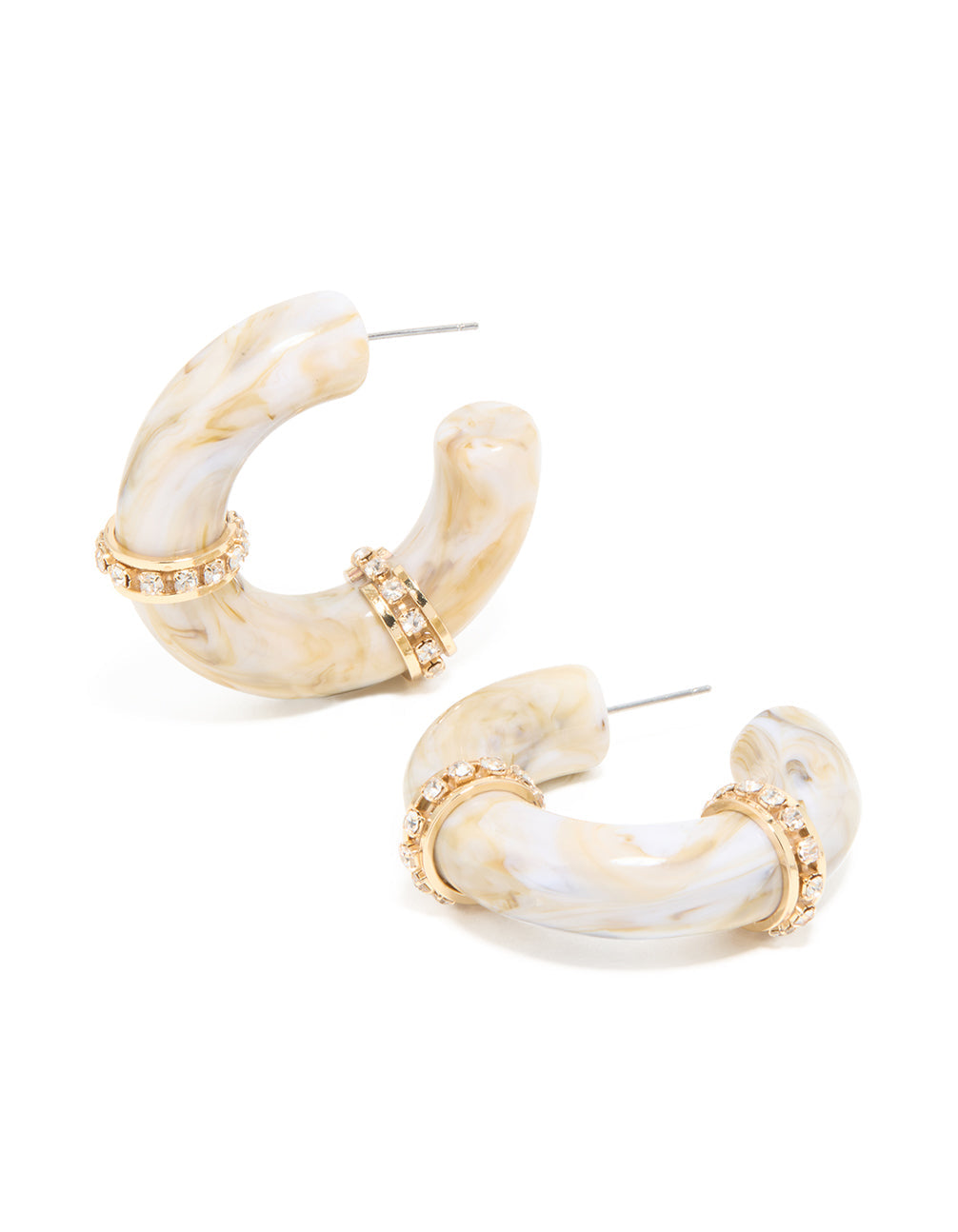 White Acrylic Diamante Hoop Earrings