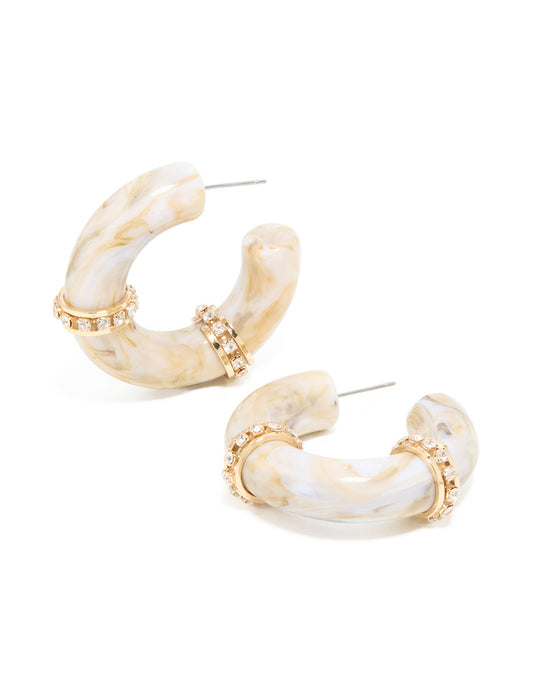 White Acrylic Diamante Hoop Earrings