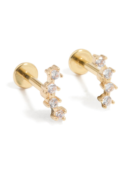 Gold Plated Surgical Steel Cubic Zirconia Flat Back Studs 2-Pack