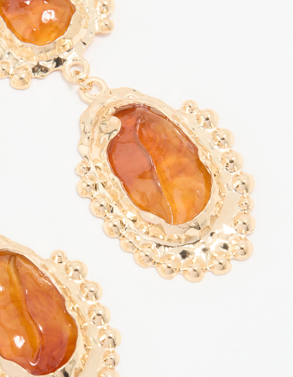 Gold Orange Stone Molten Trio Drop Earrings