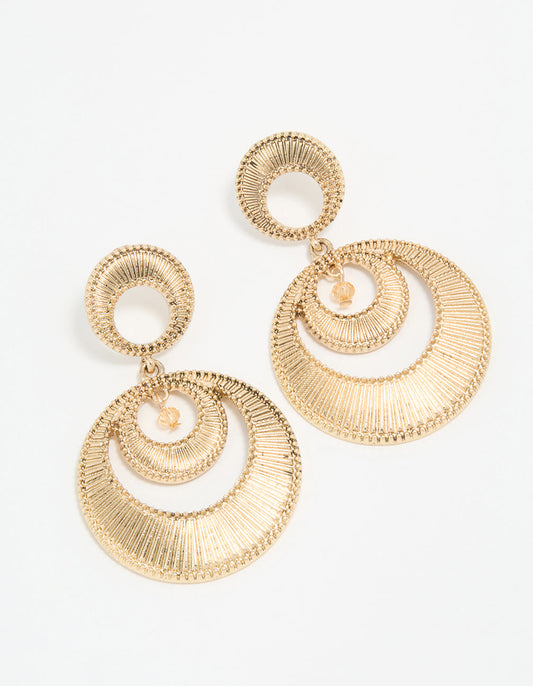 Antique Gold Round Double Drop Earrings