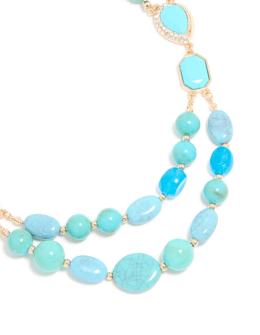 Blue Acrylic Beaded Layered Necklace