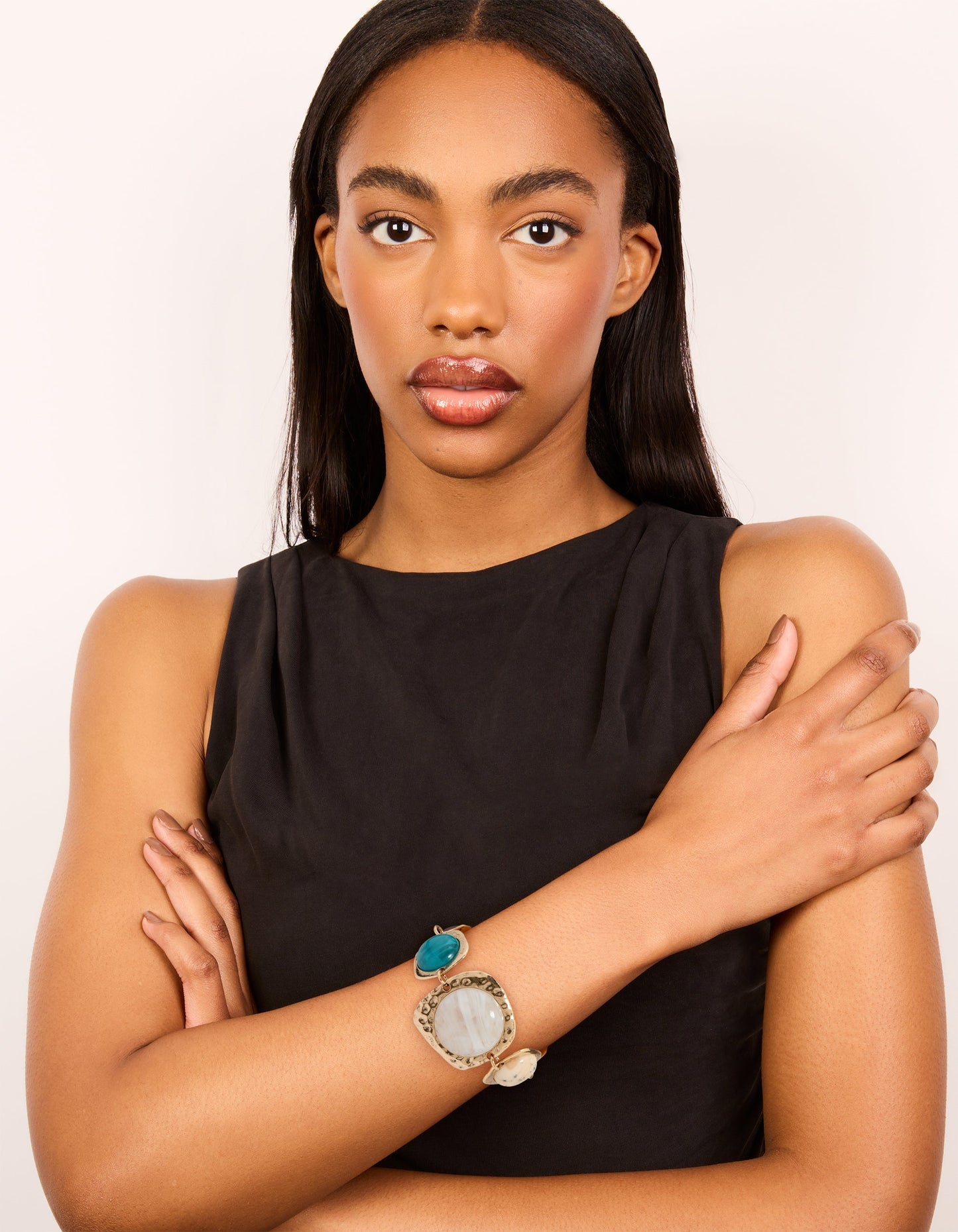 Gold Multicoloured Organic Stones Bracelet