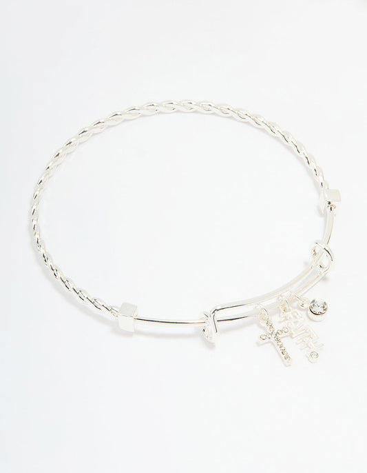 Silver Plated Cross & Faith Bangle
