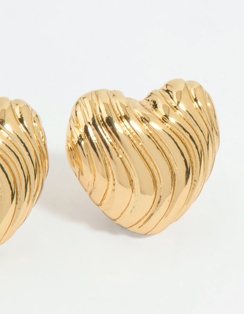 Gold Plated Ribbed Heart Stud Earrings
