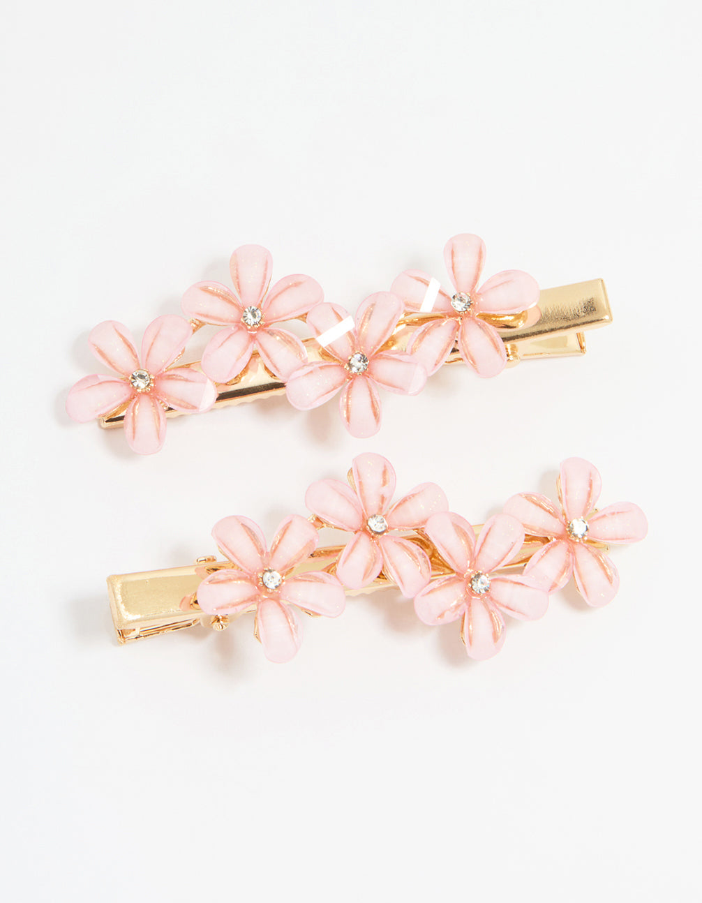 Gold Diamante Mini Pink Flower Clips 2-Pack