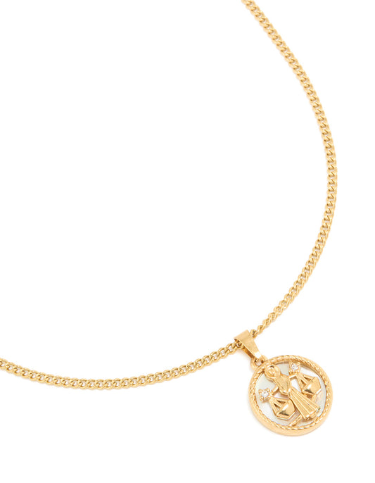 Waterproof Gold Plated Stainless Steel Cubic Zirconia Libra Circle Necklace
