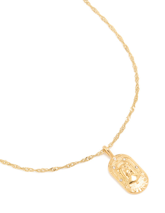 Waterproof Gold Plated Stainless Steel Virgo Tab Necklace