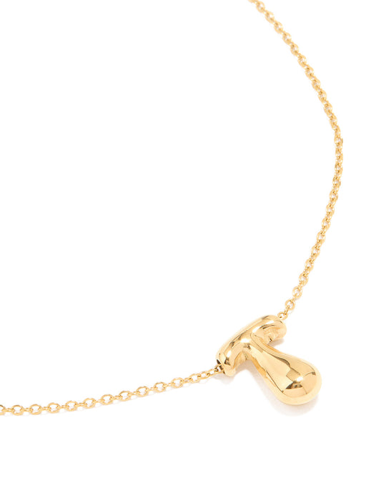 Waterproof Gold Plated Stainless Steel Large Bubble Letter T Necklace