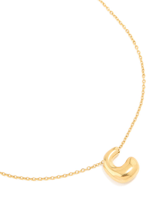 Waterproof Gold Plated Stainless Steel Large Bubble Letter C Necklace