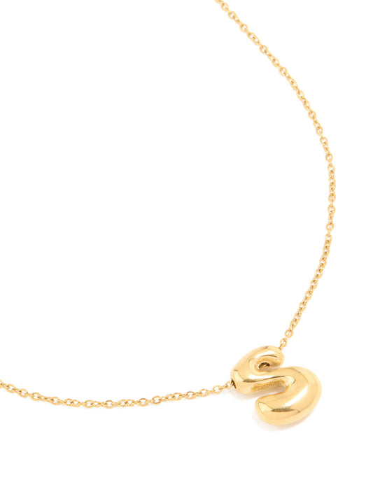 Waterproof Gold Plated Stainless Steel Large Bubble Letter S Necklace