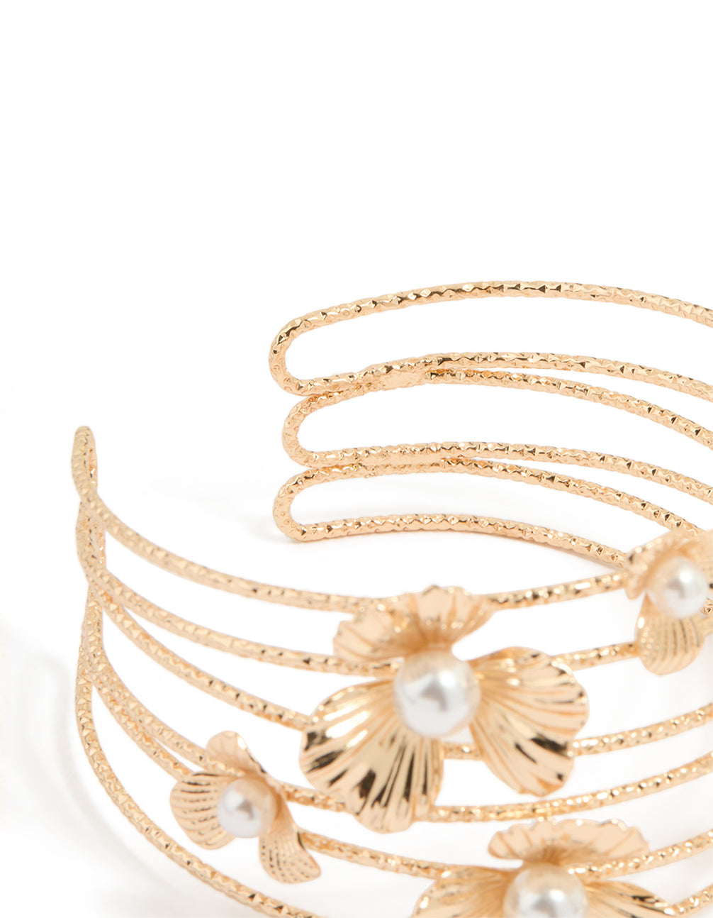 Gold Pearl Flower Wrist Cuff