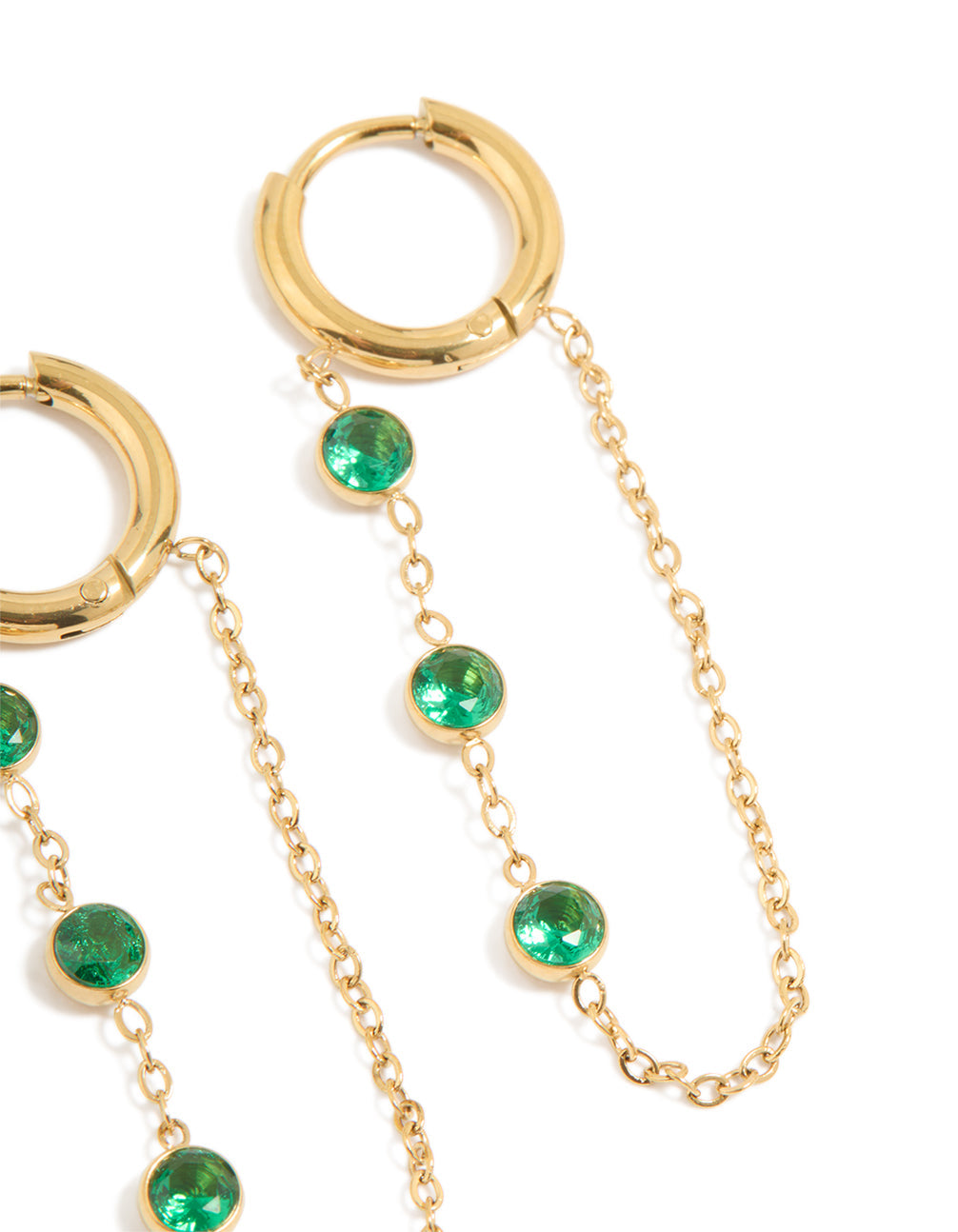 Waterproof Gold Plated Stainless Steel Green Cubic Zirconia Huggie Earrings 2-Pack