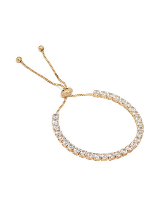 Waterproof Gold Plated Stainless Steel Cubic Zirconia Tennis Toggle Bracelet